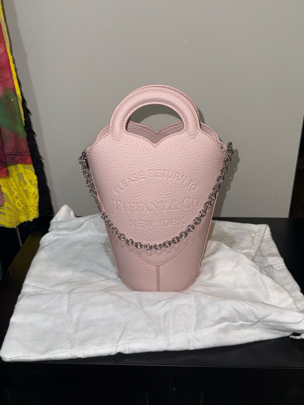 Tiffany & Co. Light Pink Pebbled Leather Heart Tote with Chain - Picture 1 of 4